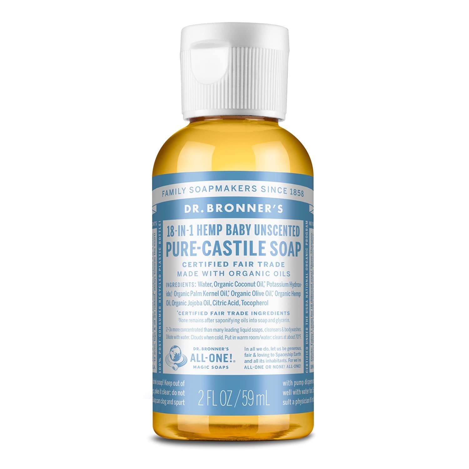 Dr. Bronners Baby Unscented Travel Castile Soap, 2 FZ