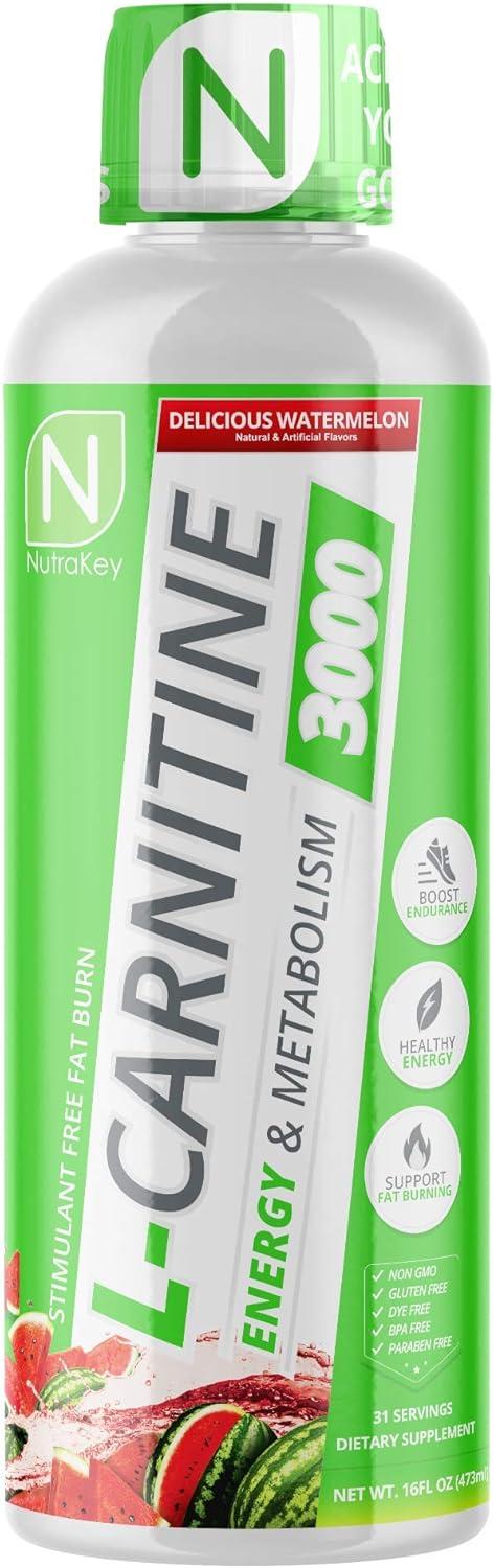 NutraKey L-Carnitine 3000mg, No Sugar, Gluten Free, Turn Into Fuel, (Delicious Watermelon) 31 Servings
