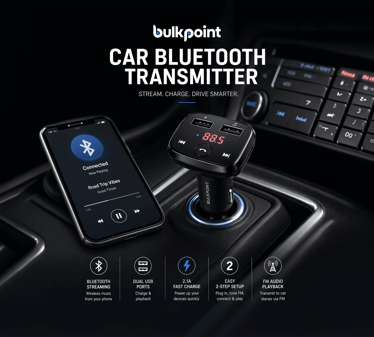 Car-mounted bluetooth charger & transmitter (phon-72220)