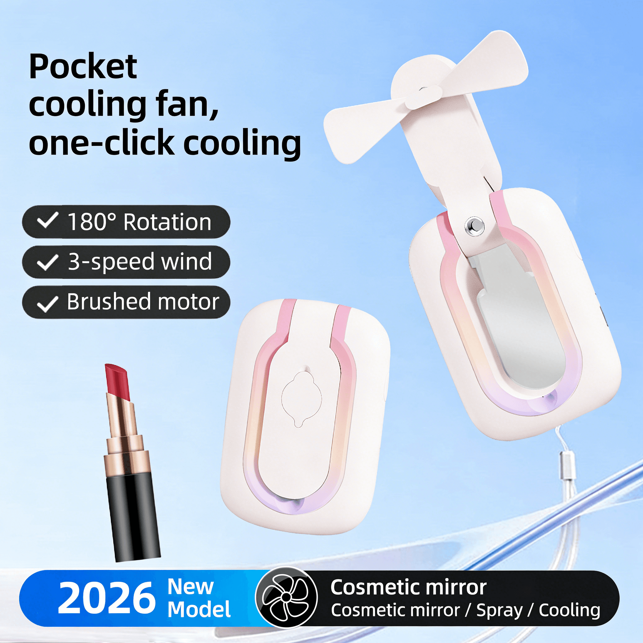 Mini Handheld Display Portable USB Fan Cute Small Rechargeable Fan with Stand for Outdoor Use image