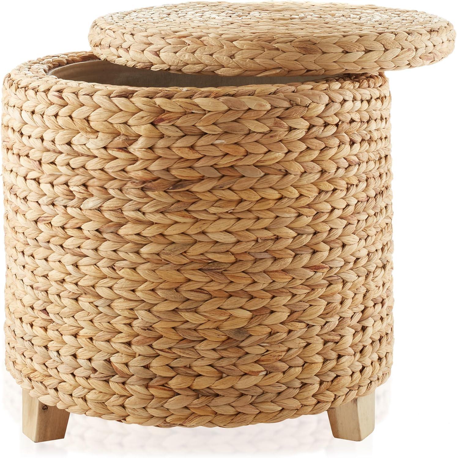 DEILSY 17" Water Hyacinth Round Storage Ottoman with Lid image