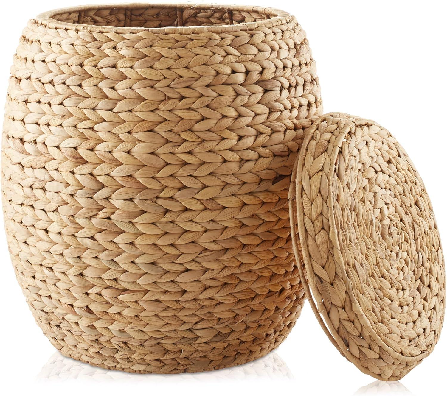 DEILSYâ„¢ Natural Round Water Hyacinth Storage Basket with Lid image