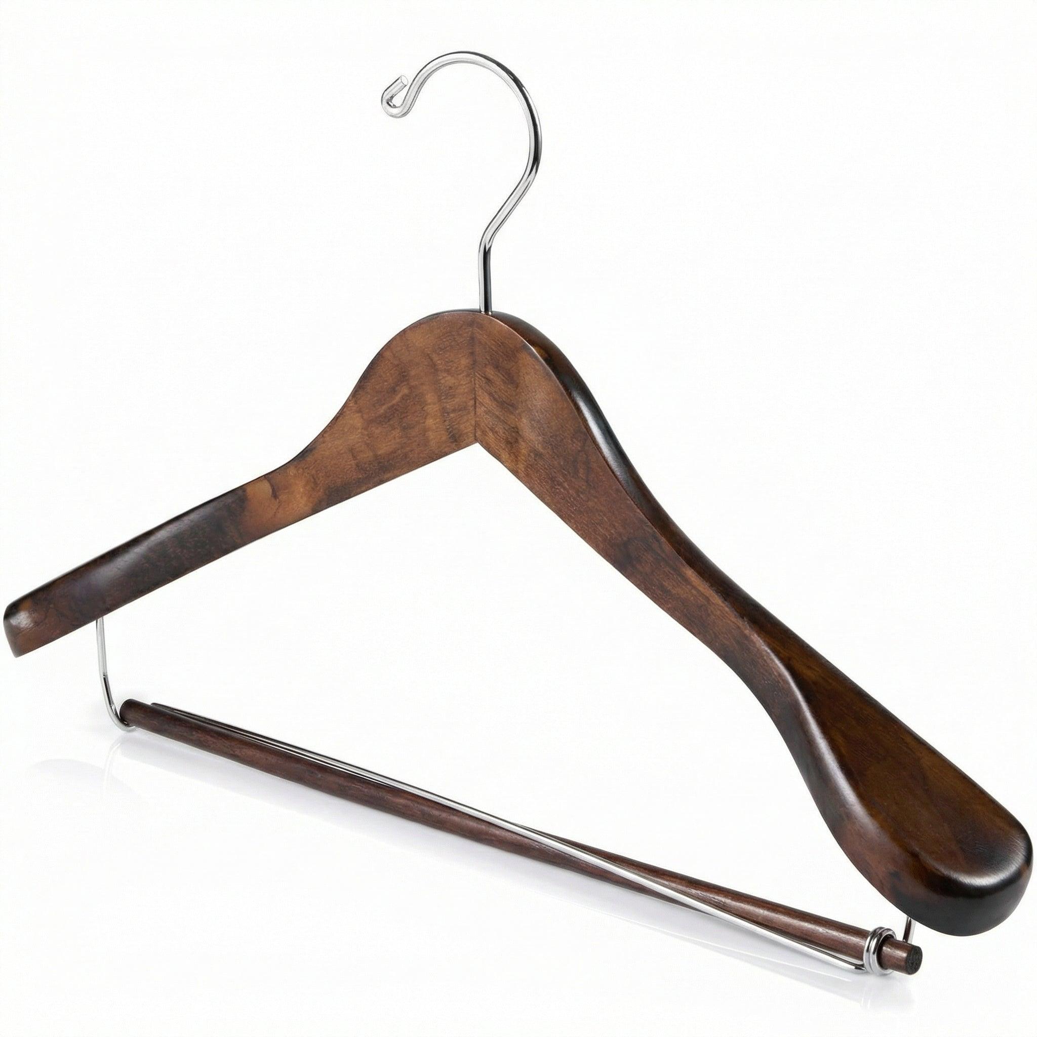 DEILSY Wide Shoulder Wooden Suit Hangers with Non-Slip Pants Bar & 360° Swivel Hook - Smooth Finish 30 Hangers image