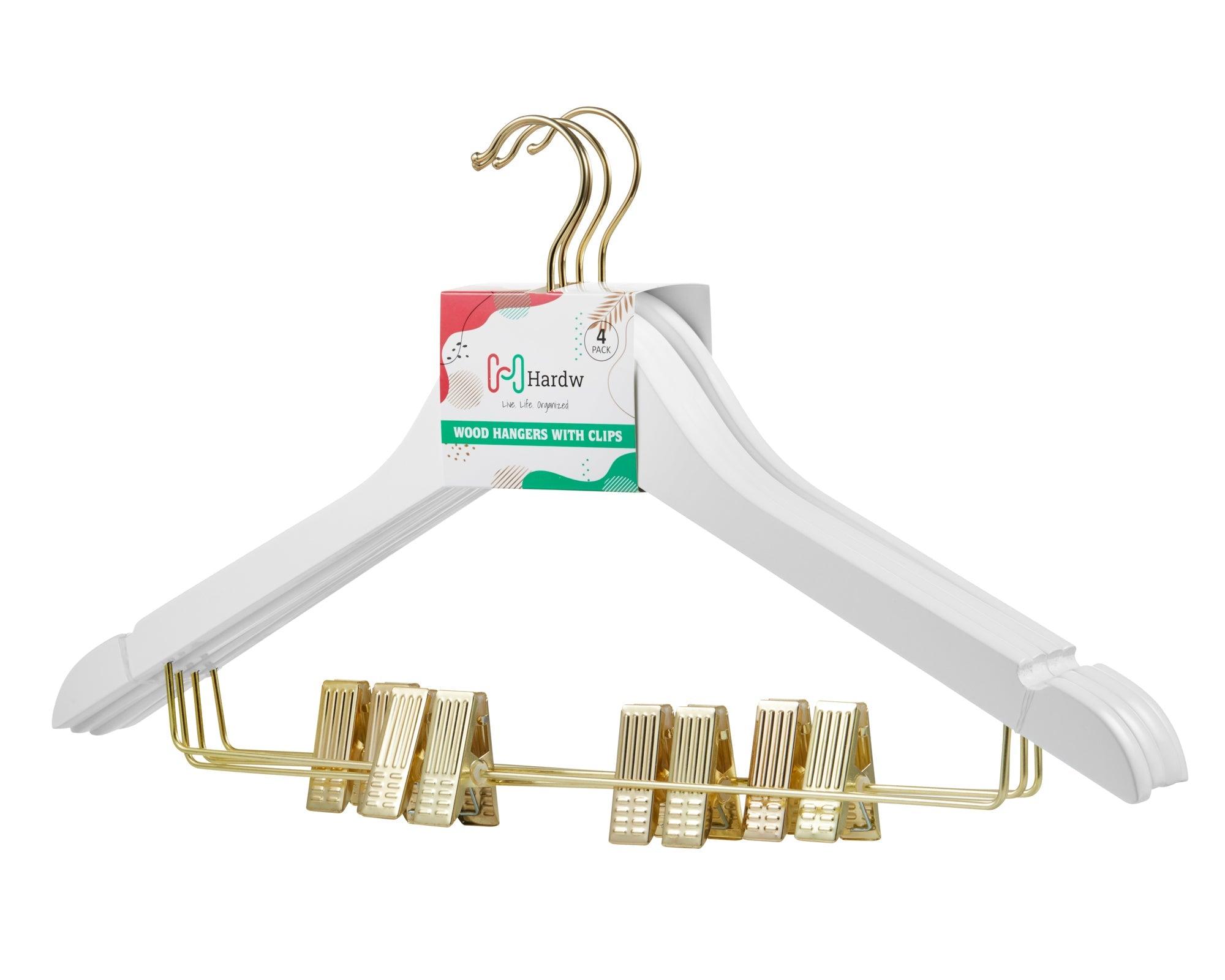 White Wooden Hangers With Clips (4 Pcs Per Paper Sleeve) image