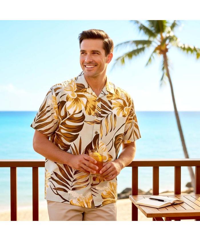 Men's Hawaiian Tropical Floral Aloha Shirt – Light Khaki Assorted Size Pack (L–3XL) image