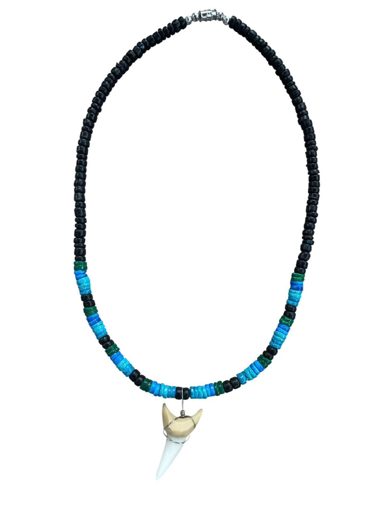 Coconut Shell Beaded Necklace with Shark Tooth Pendant image