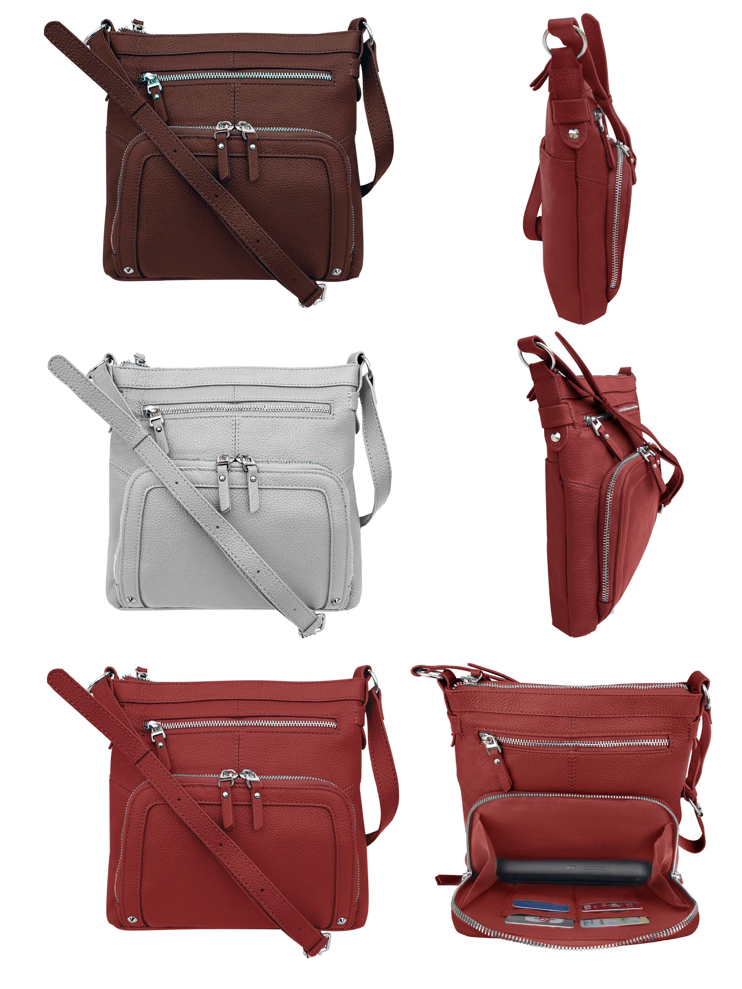 3018-Cowhide Leather crossbody shoulder bag - RD, GRY, BN image