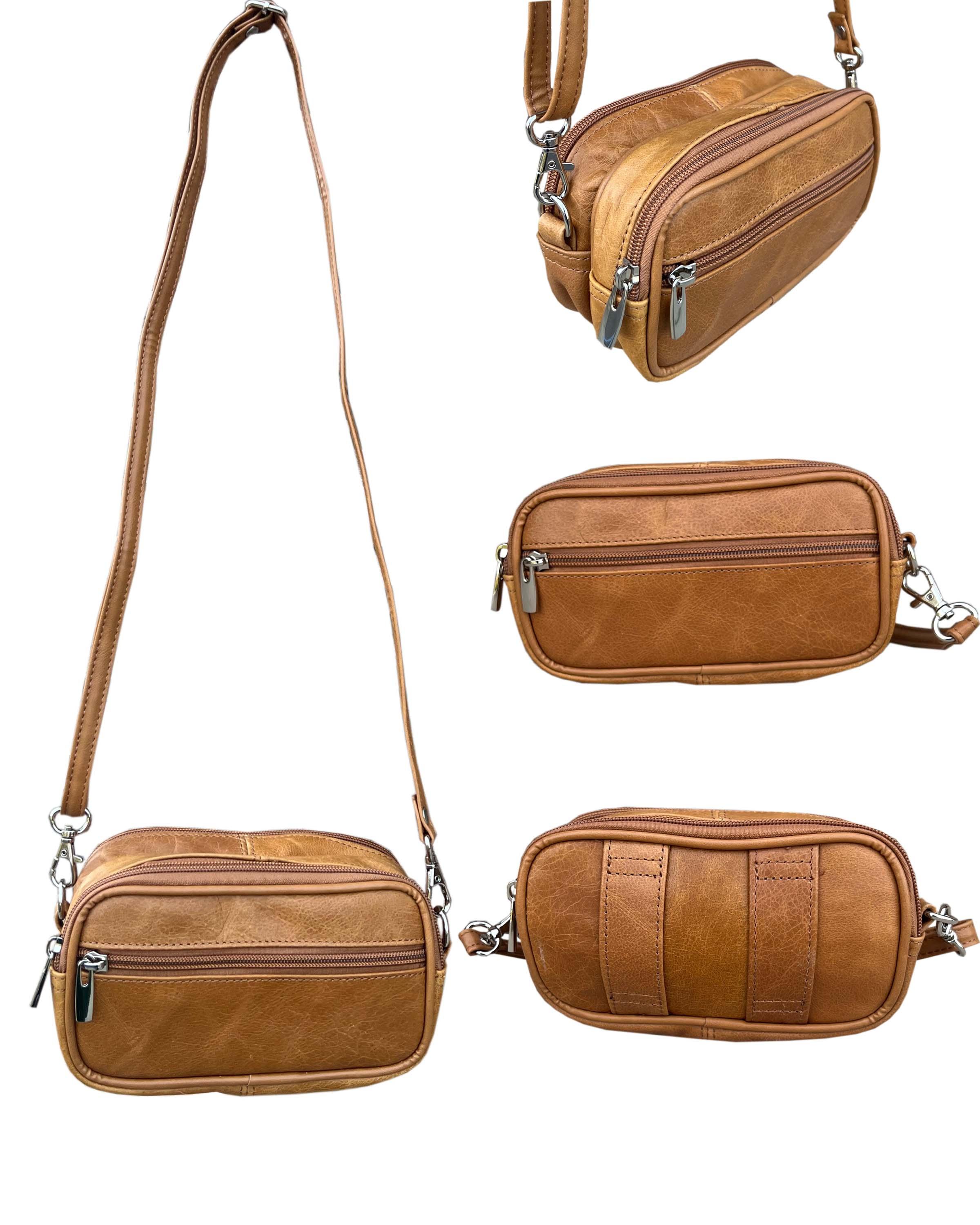 3068A LBN-Cowhide leather mini crossbody shoulder bag with adjustable strap image
