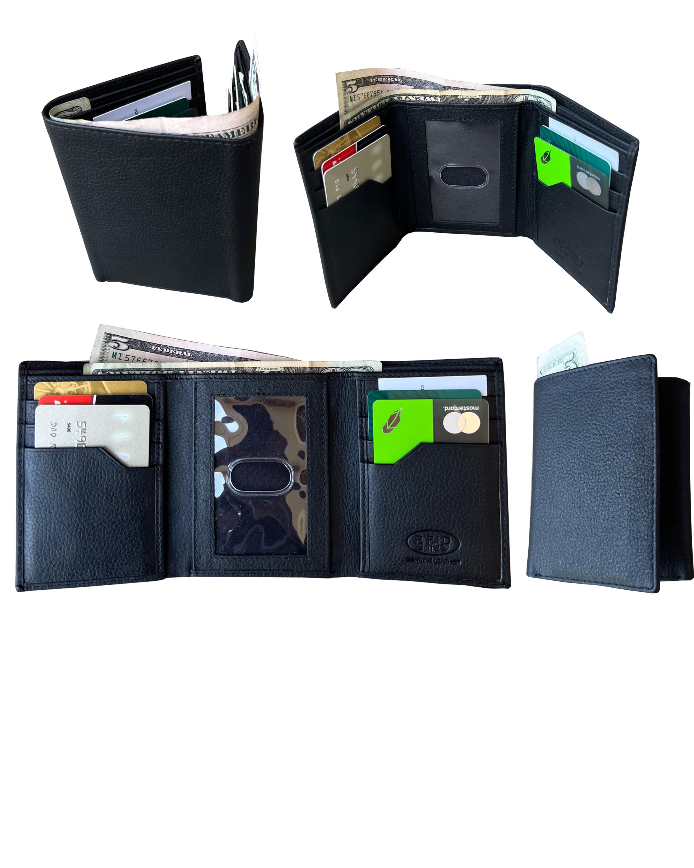 3126RF-Cowhide RFID Blocking Tri- Fold Wallet - BK, image