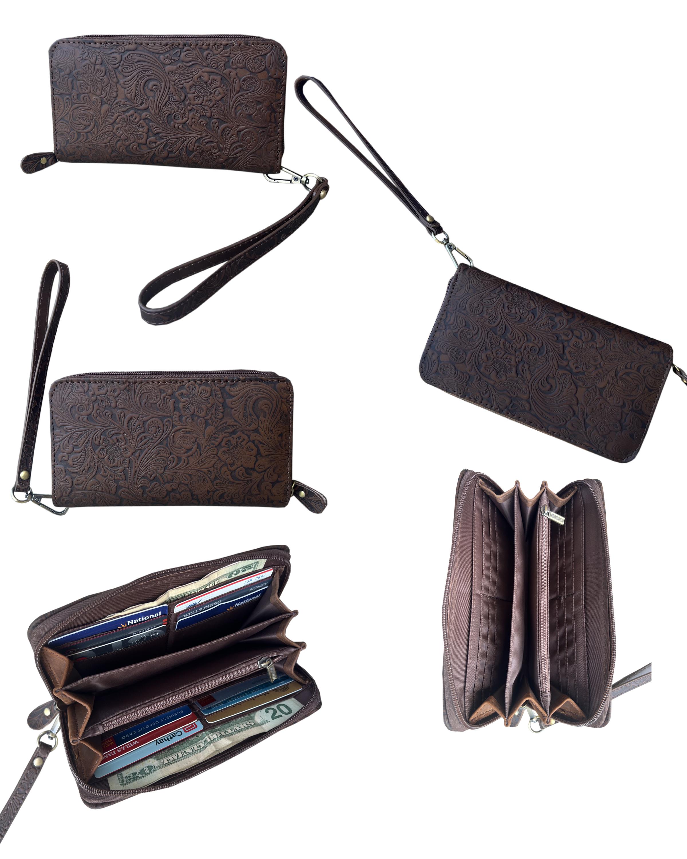 3236 BN--Vintage cowhide leather ladies wallet with handle strap image