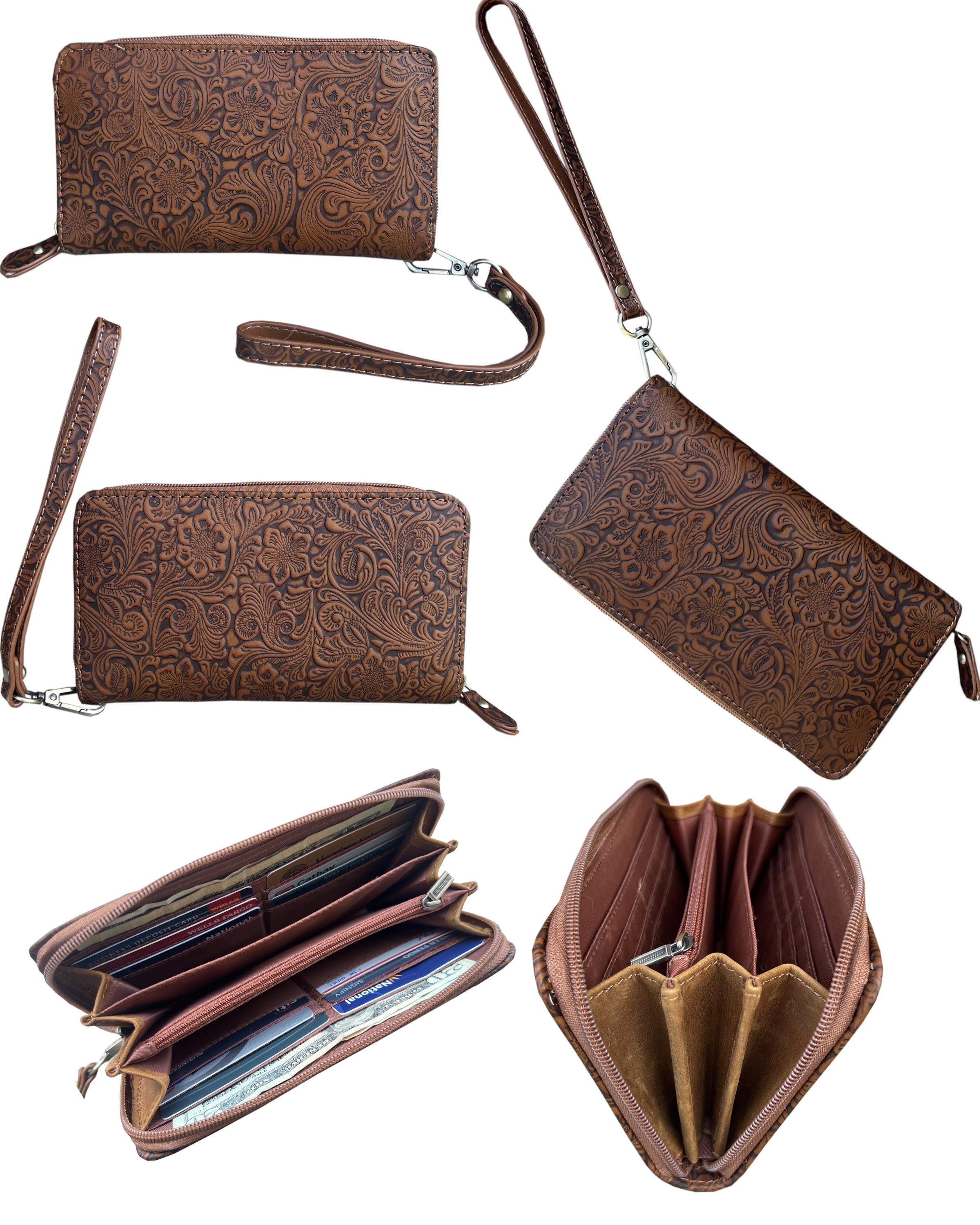 3236 LBN--Vintage cowhide leather ladies wallet with handle strap image