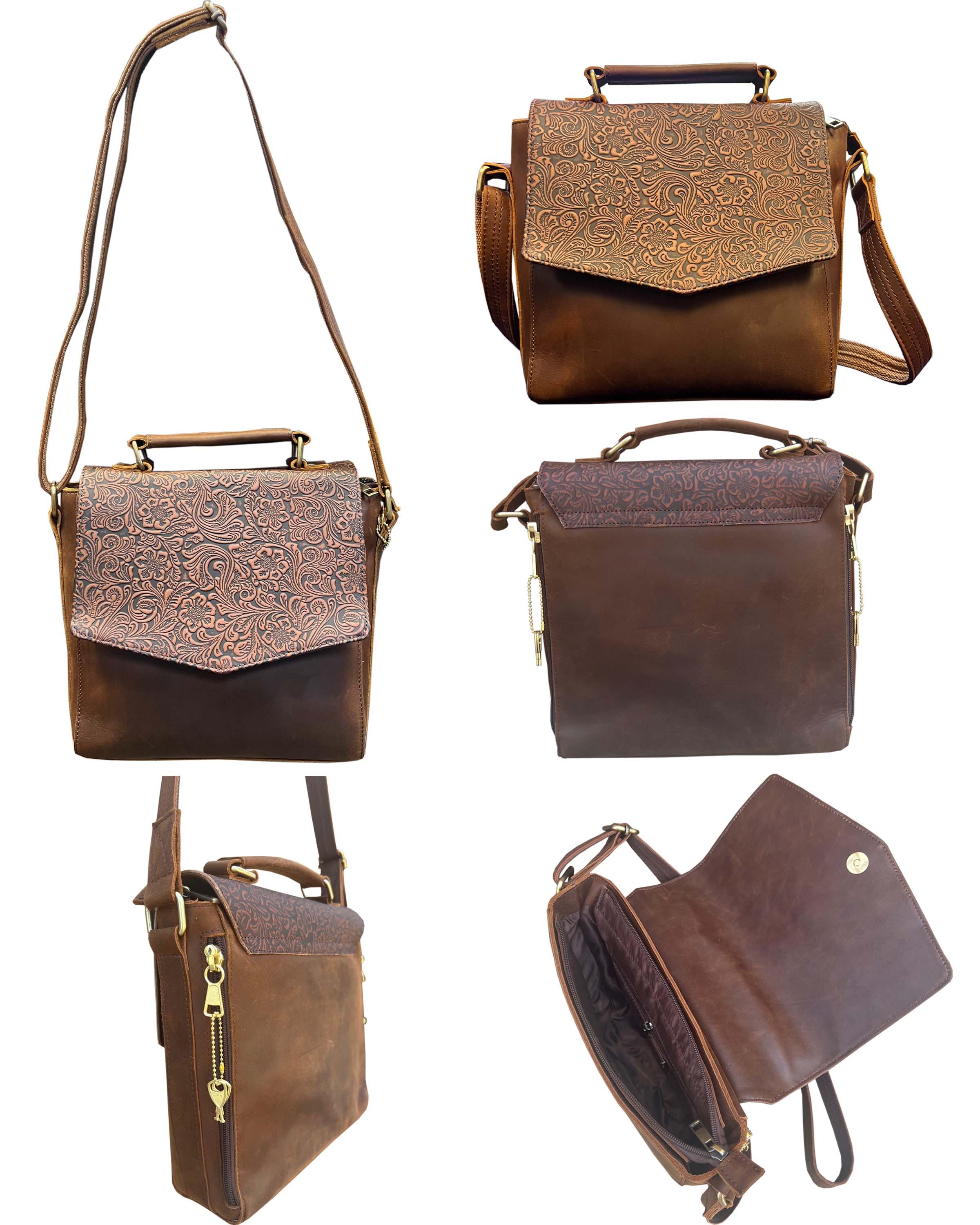 9011 BN-Vintage cowhide leather concealment crossbody shoulder