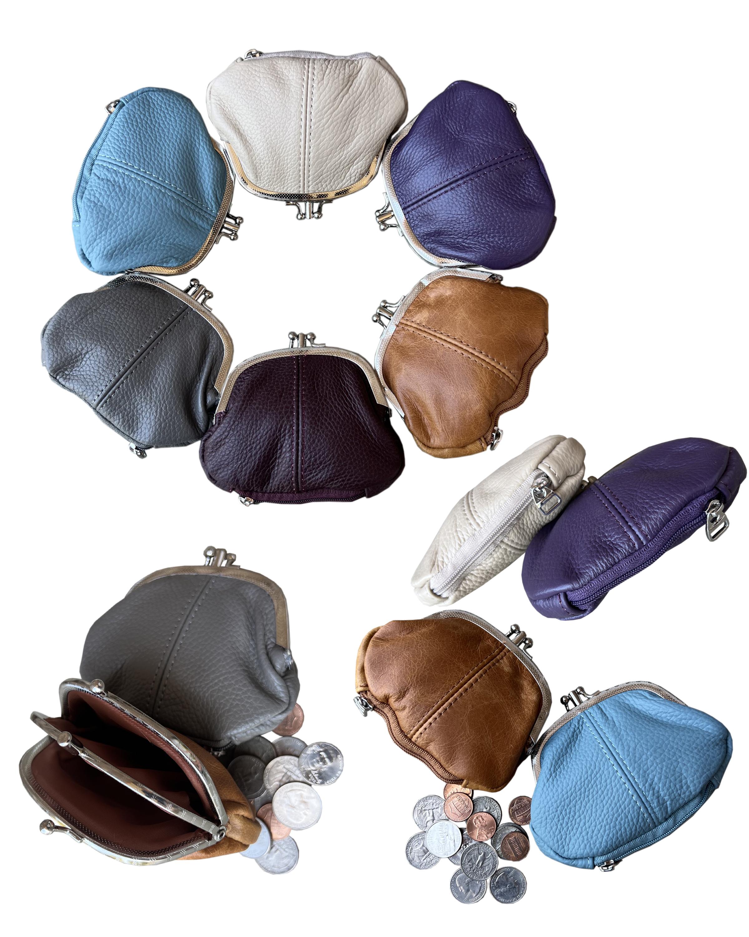 92813C-Cowhide leather coin purse-assorted colors image