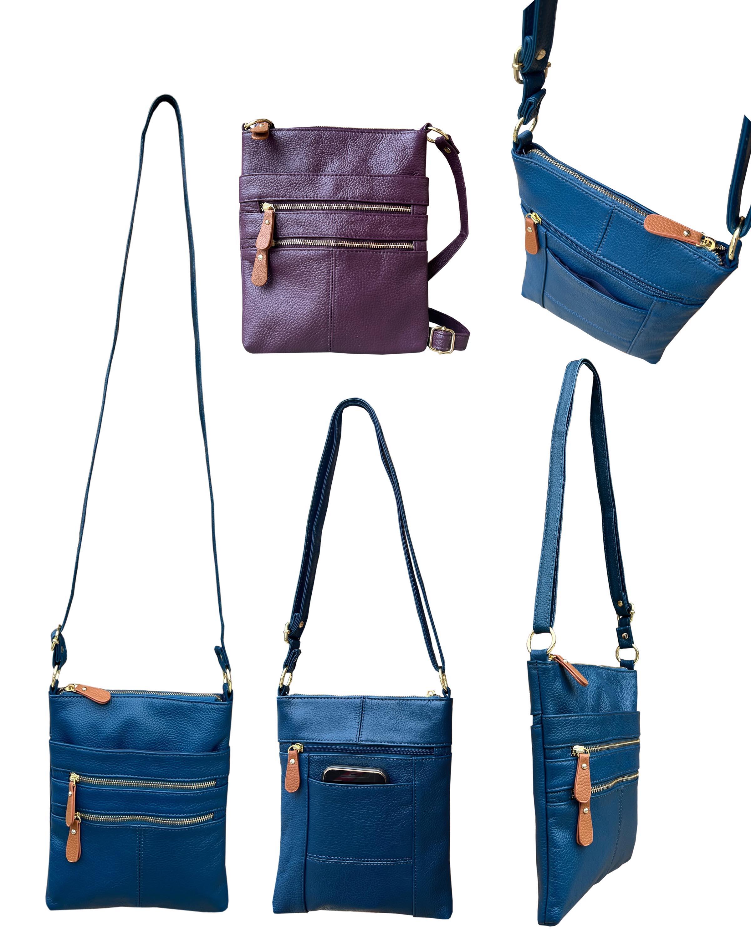 RM025 -Leather crossbody shoulder bag - navy, purple image