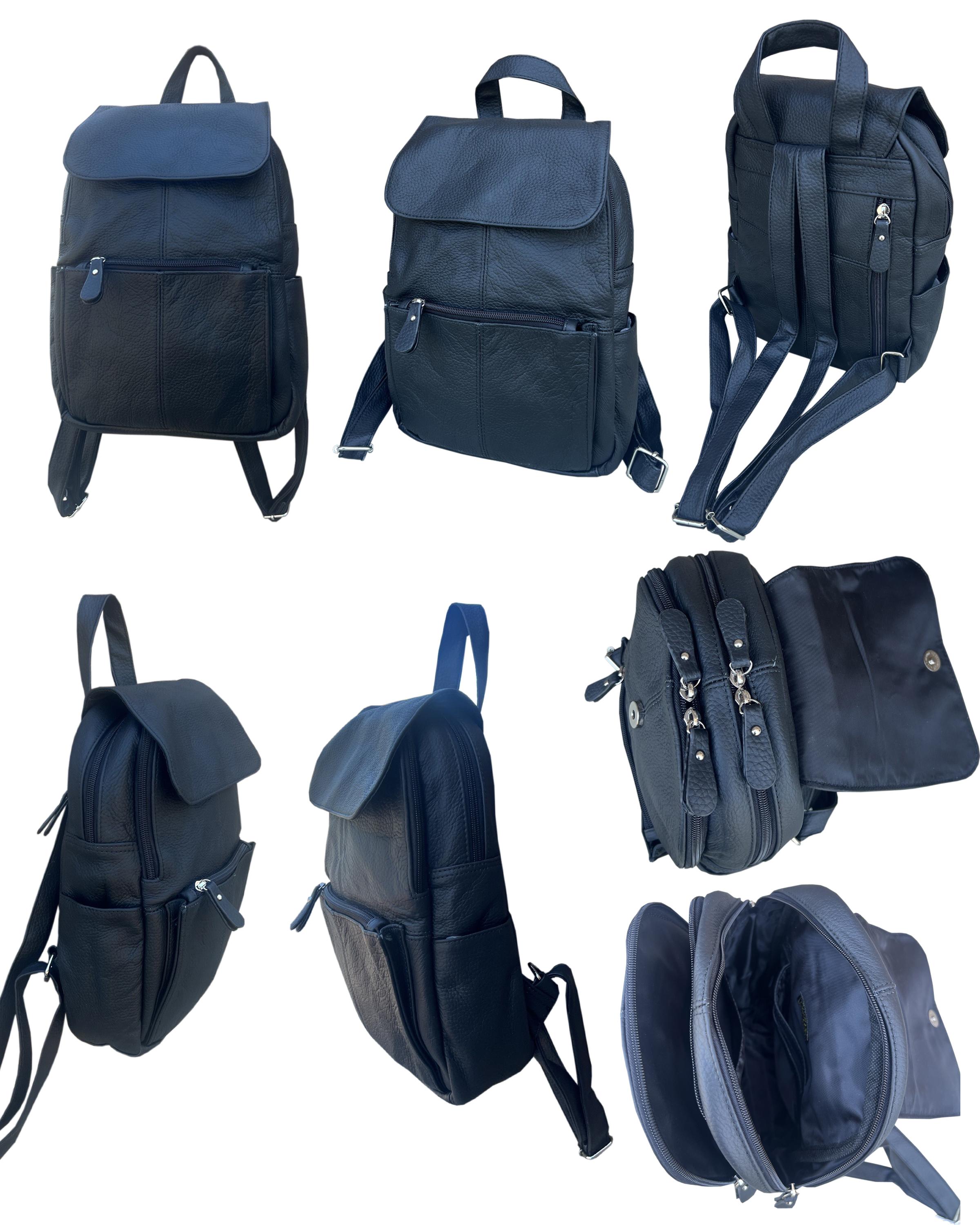 W003 BK-Leather Backpack - BK image