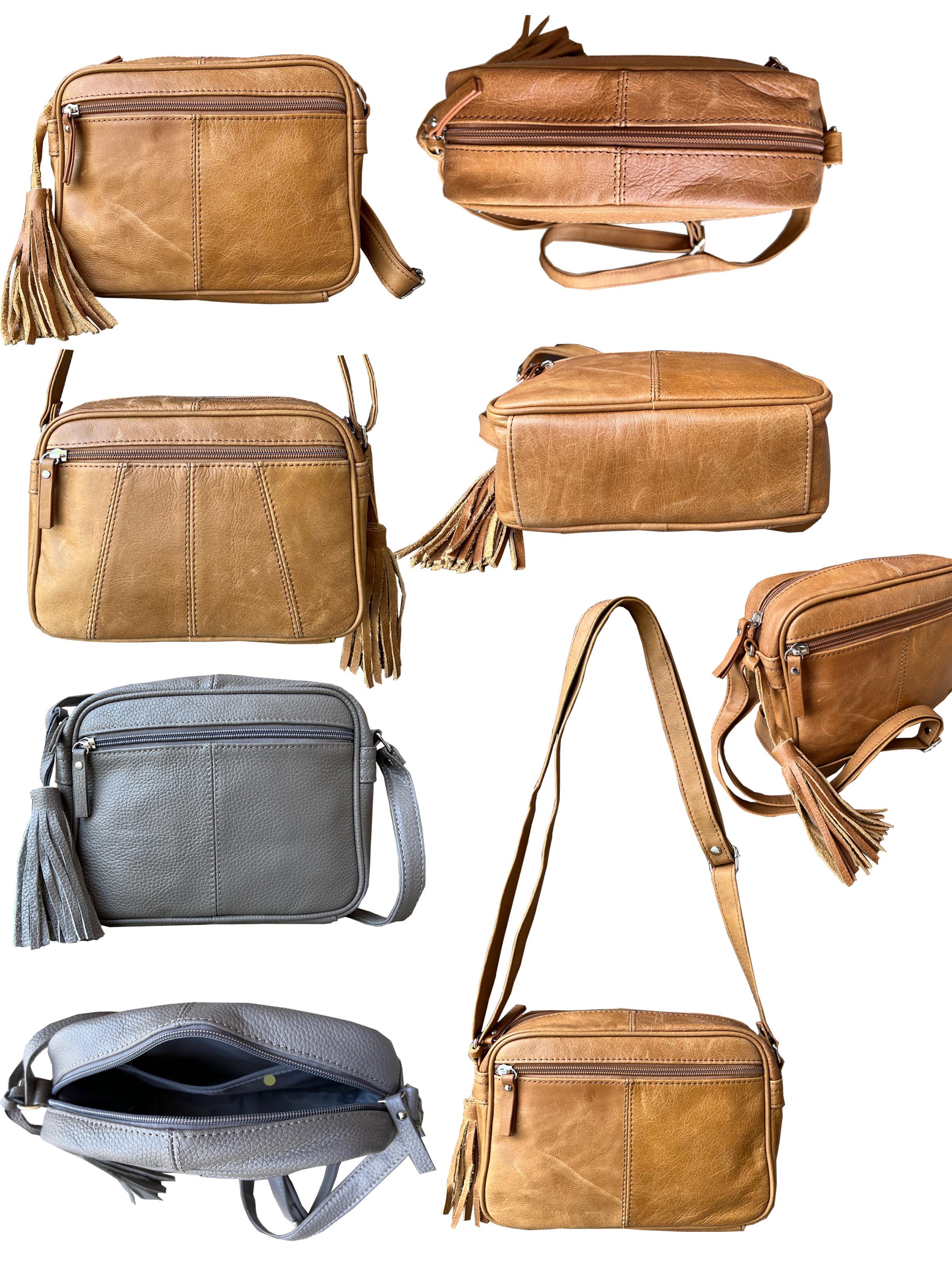 W017C- Cowhide crossbody shoulder bag LBN, GRY image