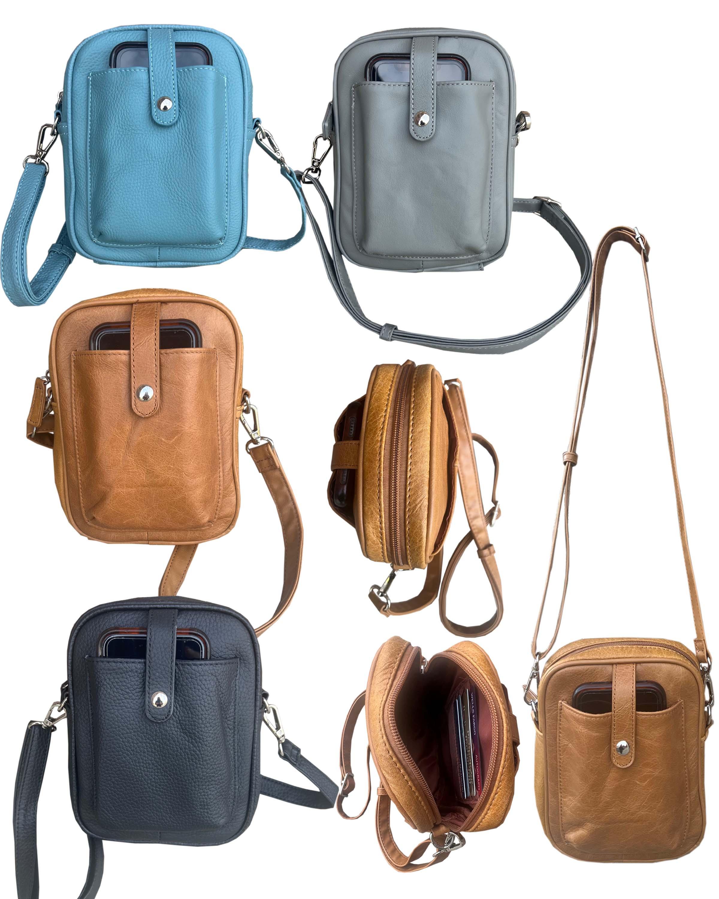 W029 Gry Lblue LBN-Cowhide leather crossbody shoulder bag with phone pocket image