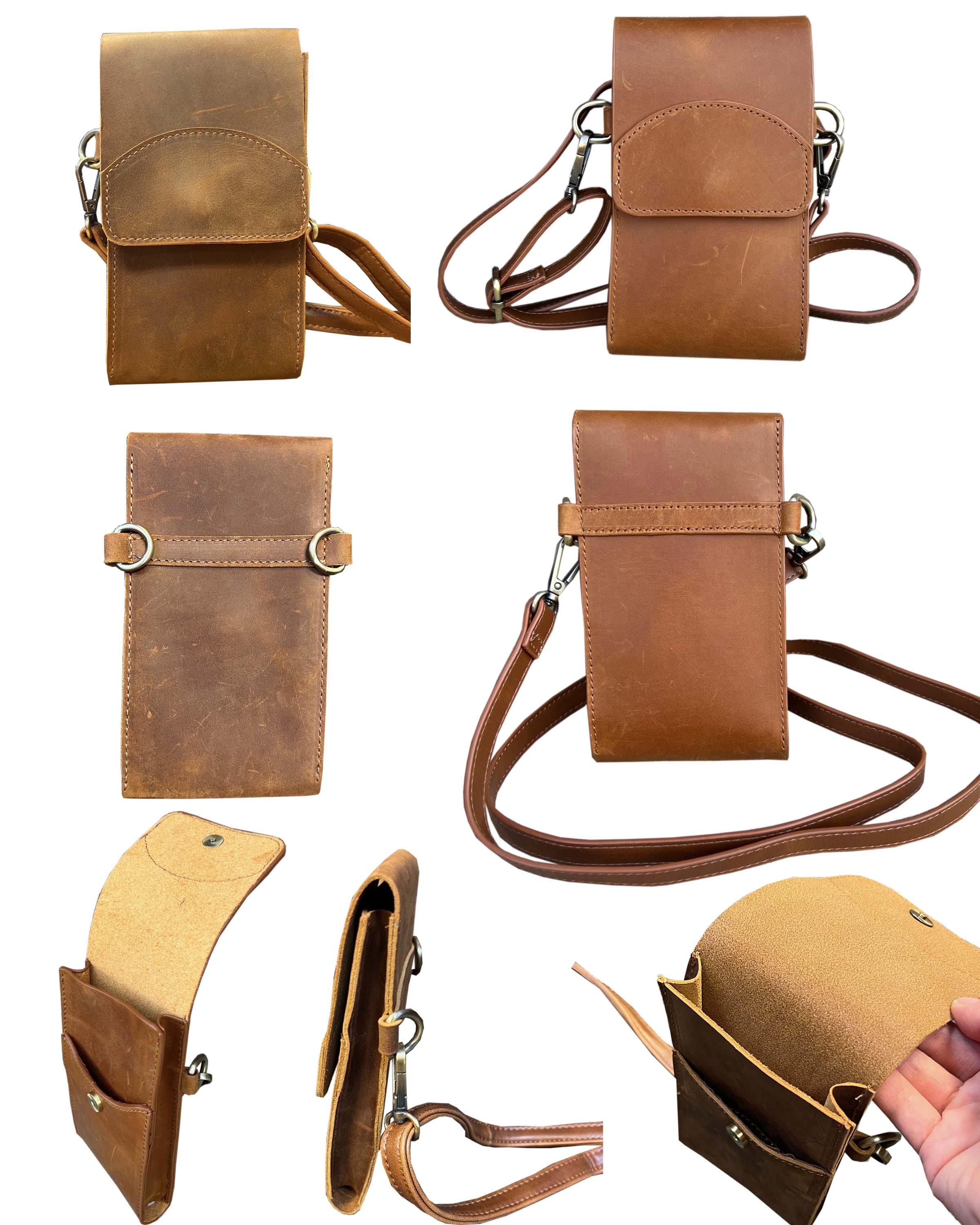 W030 Vintage leather phone bag with shoulder strap