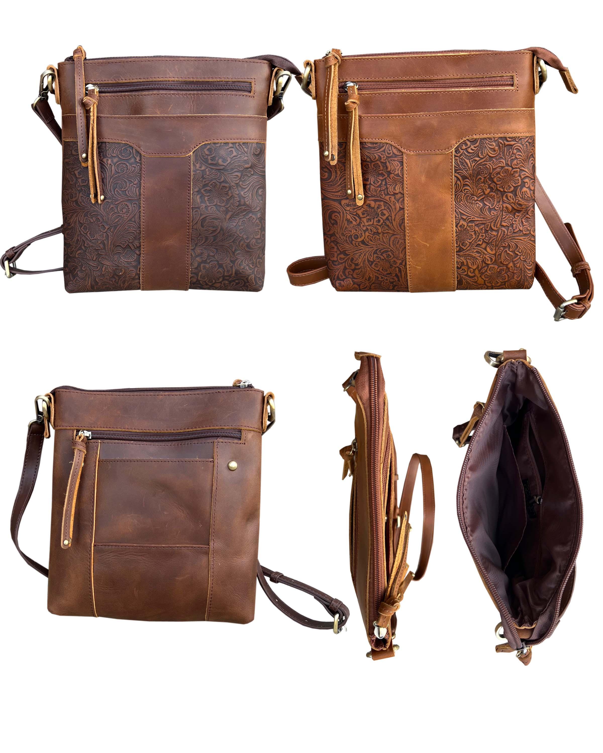 W033-vintage leather crossbody shoulder bag with phone pocket image