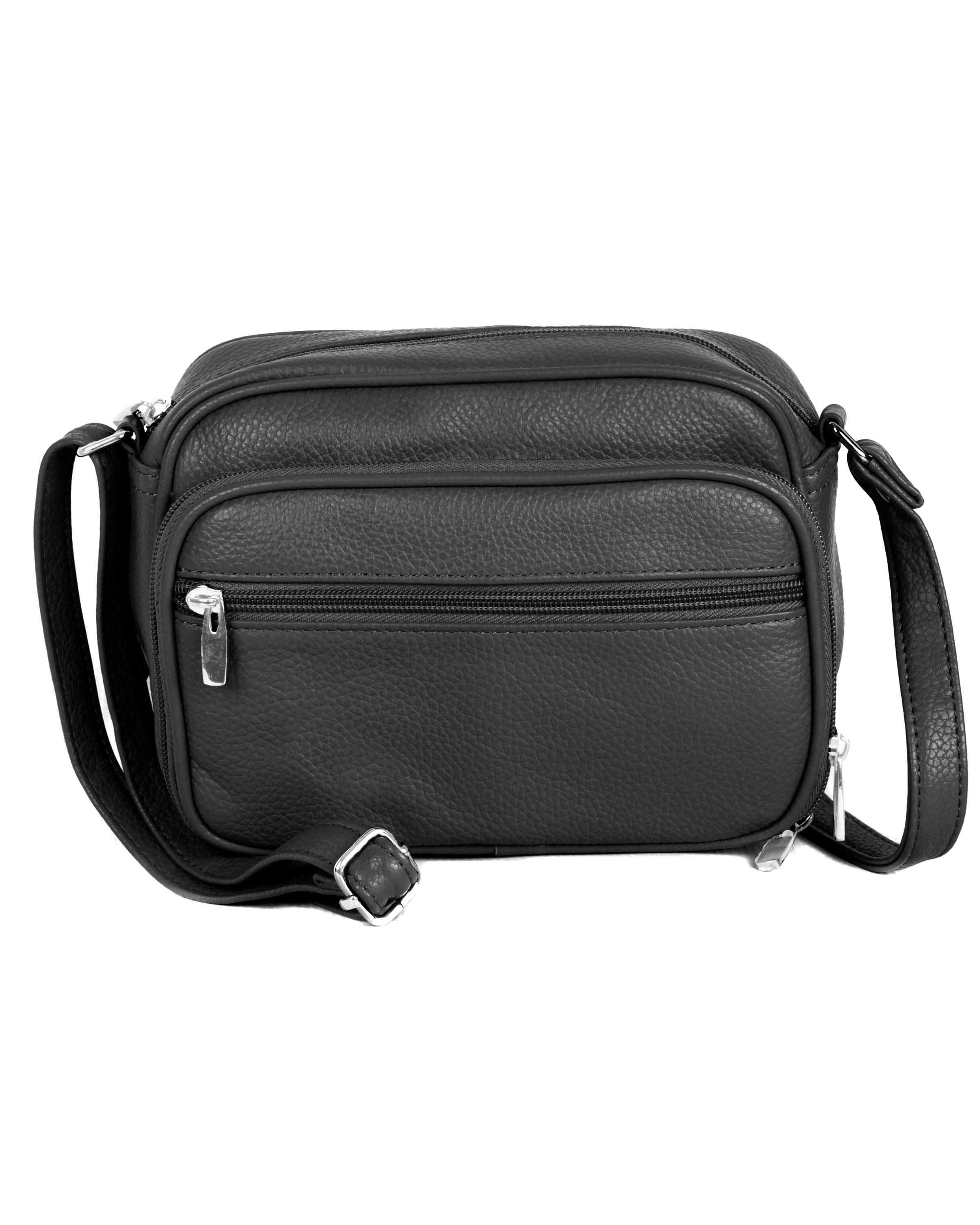 RM019A BK-Cowhide leather crossbody shoulder bag with front organizer--BLACK image