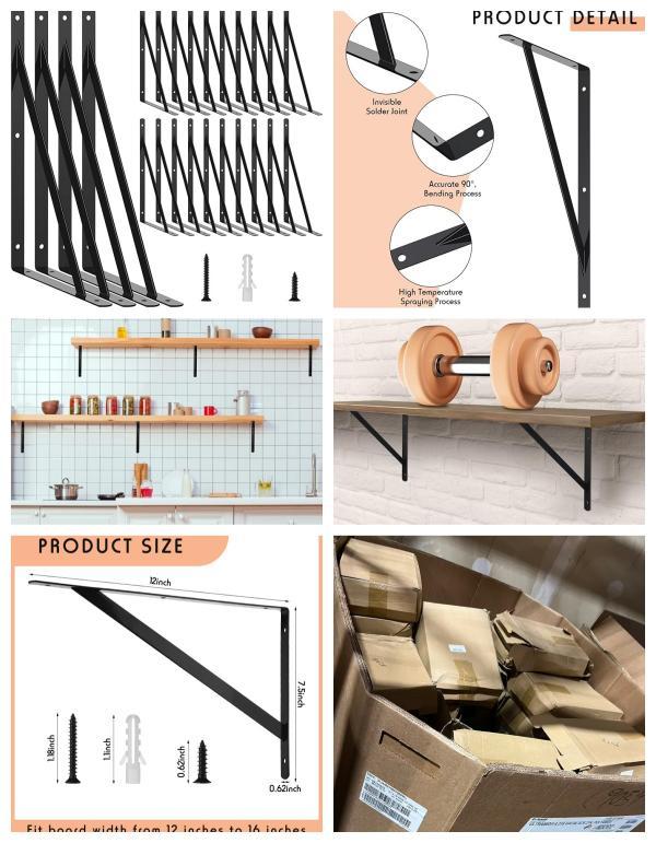 24 Pieces Heavy Duty Shelf Brackets ,12 Inch x 7.5 Inch