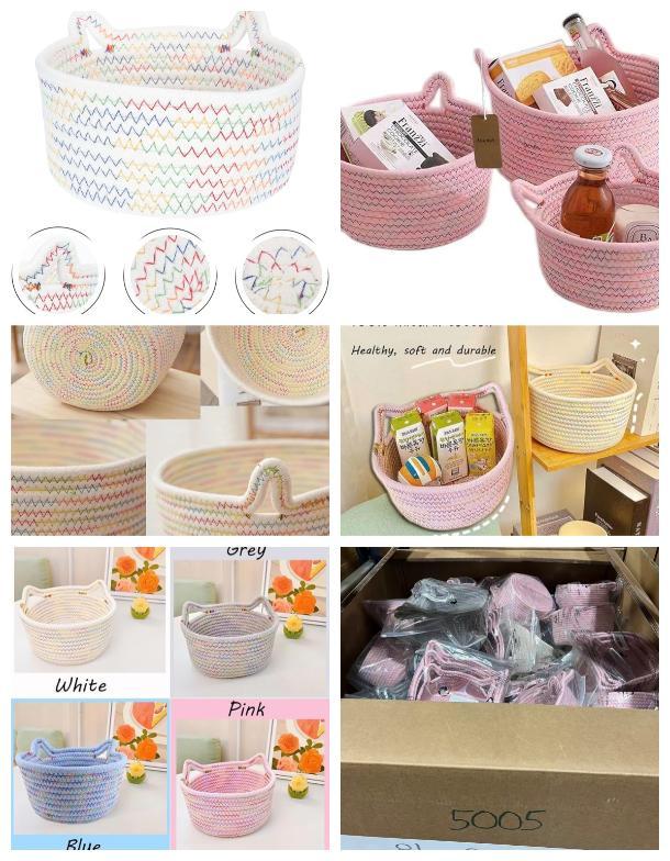 3-Pack Woven Cotton Rope Basket with Cat Ears Handles image
