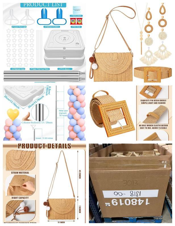 2-Set Metal Balloon Column Stand Kit, Straw Bag Set image