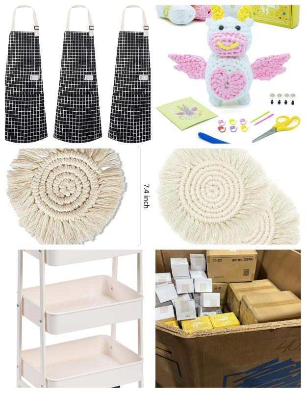 3pcs Apron, Cow Crochet Kit, 8 pcs Coasters,3-Tier Cart
