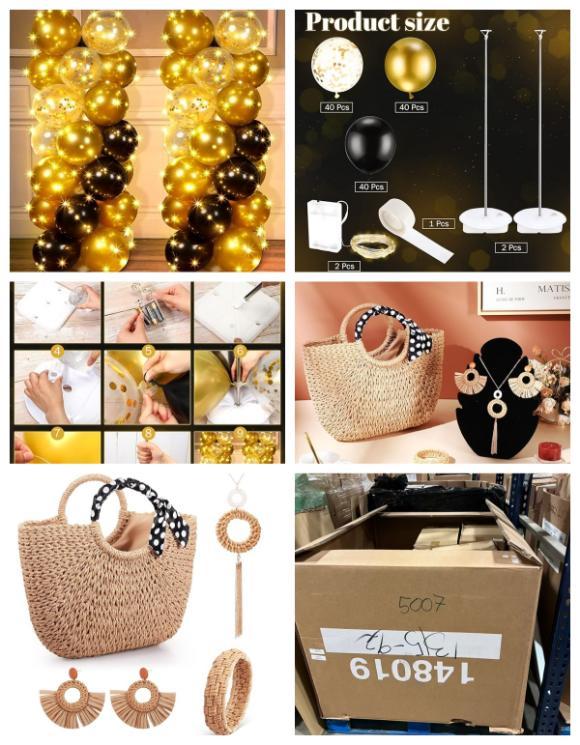 Metal Balloon Column Stand ,Large Straw Summer Beach Bag image