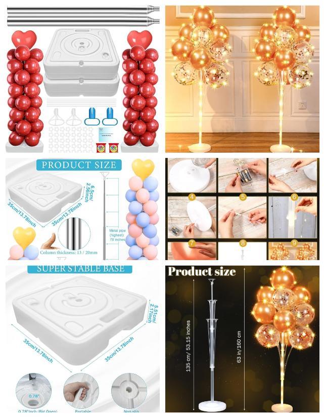 2 Set Balloon Column Stand Kit ,Ballon Stand with LED Light