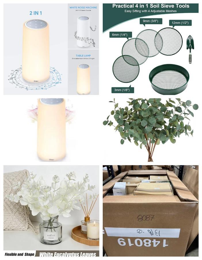 Artificial Eucalyptus Stems, White Noise Lamp,Soil Riddle