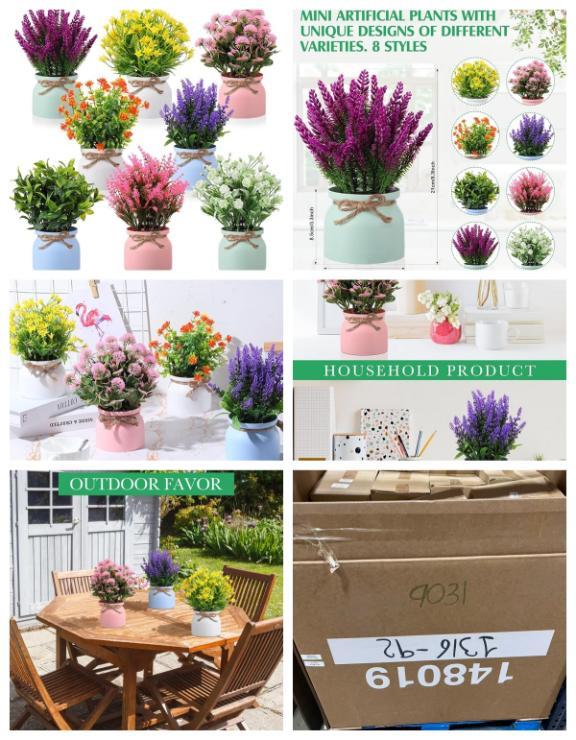8 Pcs Large Artificial Potted Flowers Fake Potted Plants image