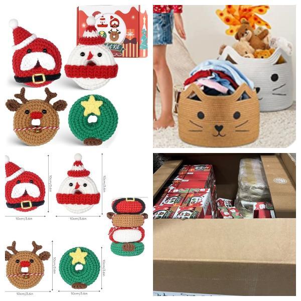 Christmas Crochet Starter Kit, Cute Cat Design Basket image