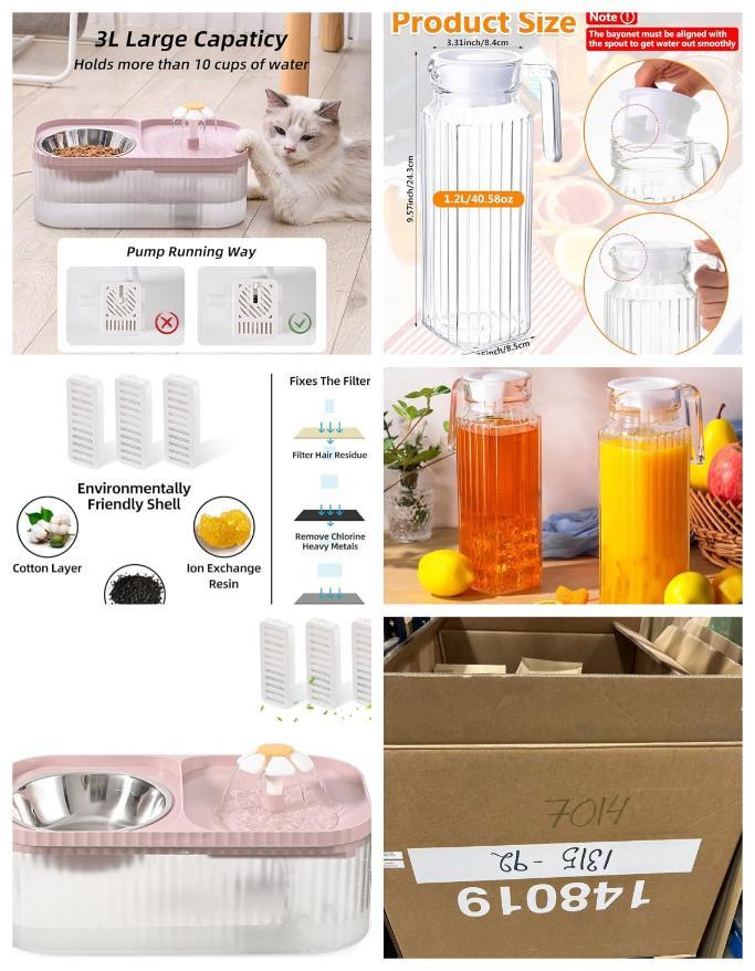 Glass Pitcher with Lid, Cat Water Fountain and Food Bowl