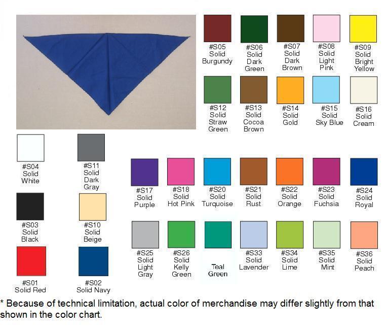 14" x 14" x 20" - Triangle - Polyester - SOLID Color - Bandanas - DOZEN - PRICED and PACKED. image