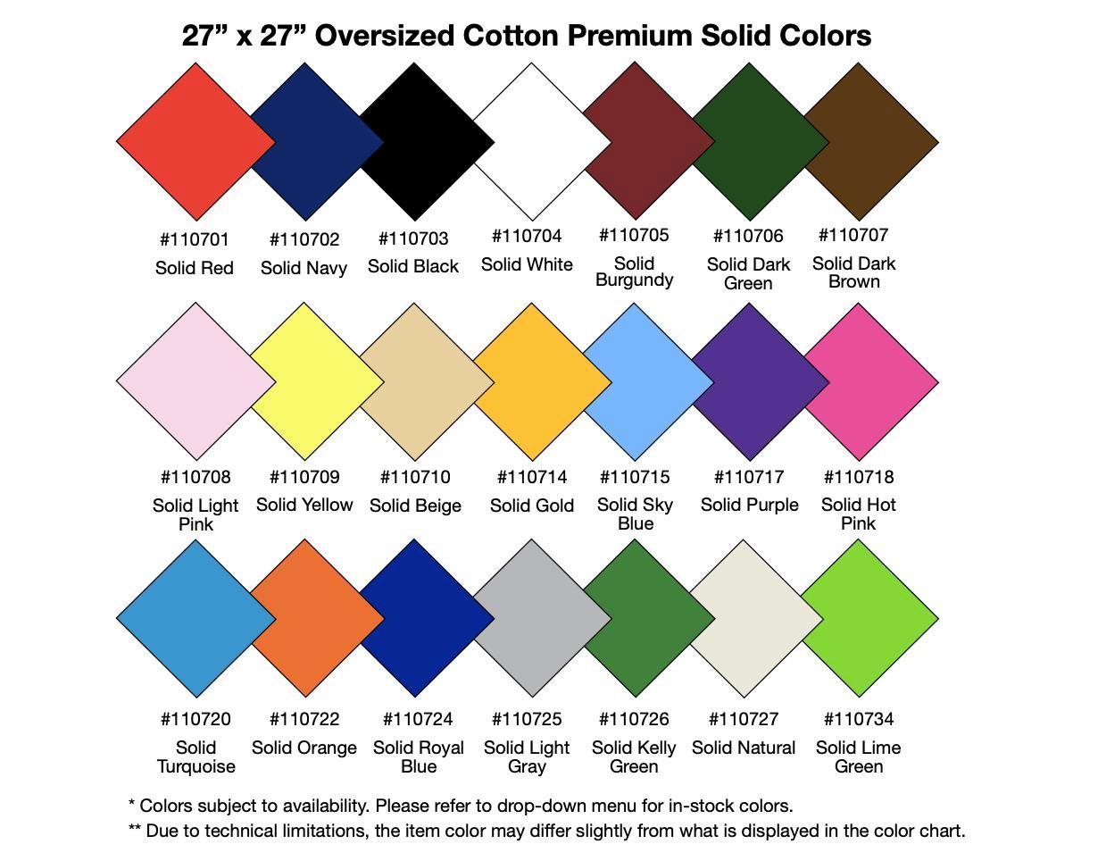 27"x 27" - Over Sized - Cotton - PREMIUM - Solid Color - Bandanas - PIECE - PRICED. image