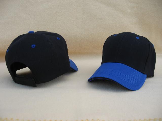 Black/Royal-Blue Two-Tone Baseball Caps, Pro Style, DOZEN PRICED and PACKED. image