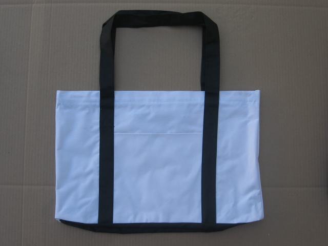 Irregular White/Black Zipper Two-Tone Tote Bag, DOZEN PRICED and PACKED. image