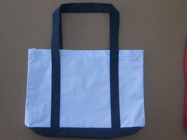 Irregular White/Navy Zipper Two-Tone Tote Bag, PIECE PRICED. image