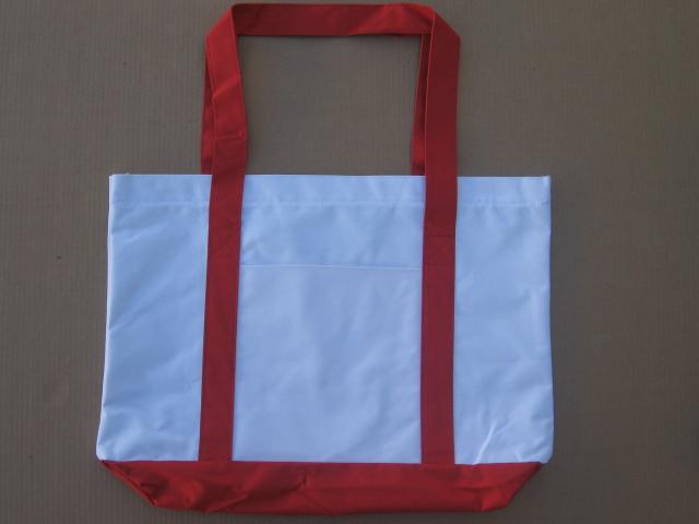 Irregular White/Red Zipper Two-Tone Tote Bag, DOZEN PRICED and PACKED. image