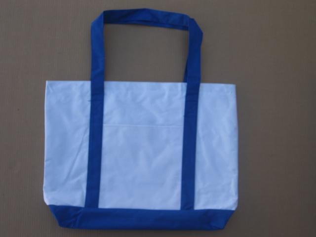 Irregular White/Royal-Blue Zipper Two-Tone Tote Bag, PIECE PRICED. image