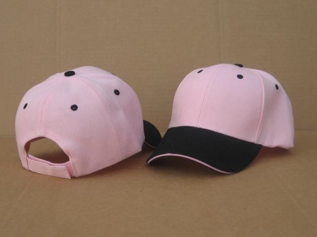 Light-Pink/Black Two-Tone Baseball Caps, Pro Style, PIECE PRICED. image