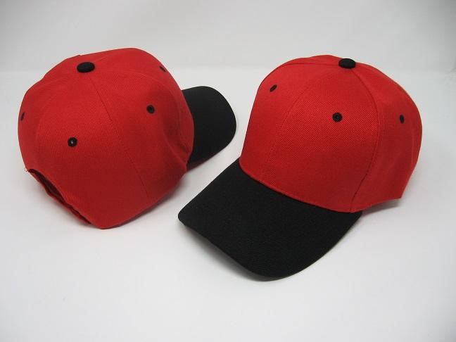 Red/Black Two-Tone Baseball Caps, Pro Style, DOZEN PRICED and PACKED. image
