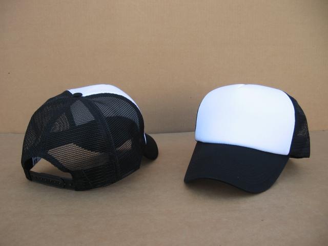 White/Black 2-Tone Foam Mesh Caps, Trucker Cap Style, PIECE PRICED. image