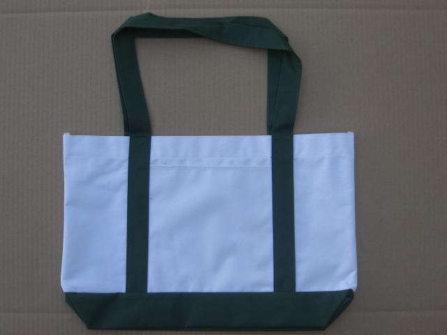 White/Dark-Green Two-Tone Tote Bag, PIECE PRICED. image