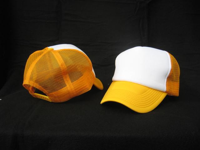 White/Gold 2-Tone Foam Mesh Caps, Trucker Cap Style, PIECE PRICED. image