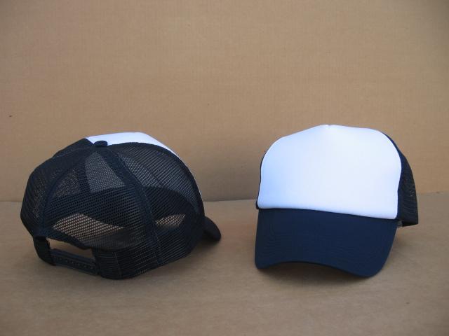 White/Navy 2-Tone Foam Mesh Caps, Trucker Cap Style, PIECE PRICED. image