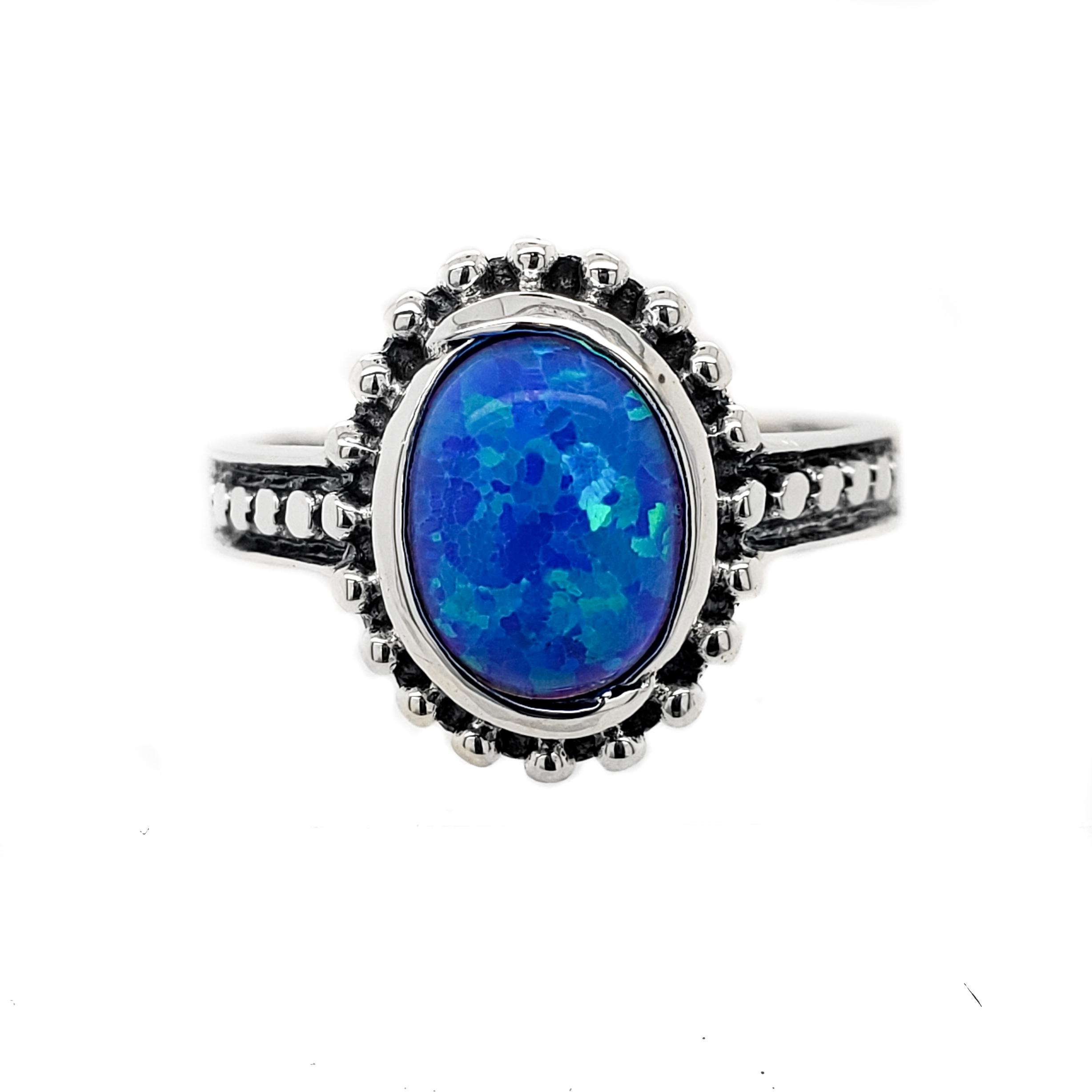 Sterling Silver Blue / White Oval Opal Ring image