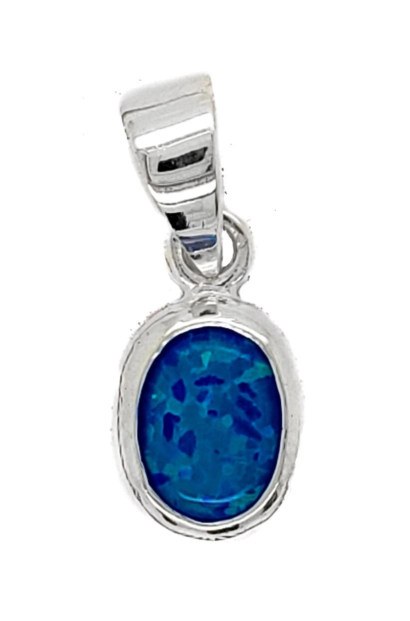 Sterling Silver Blue / White Opal Oval Pendant image