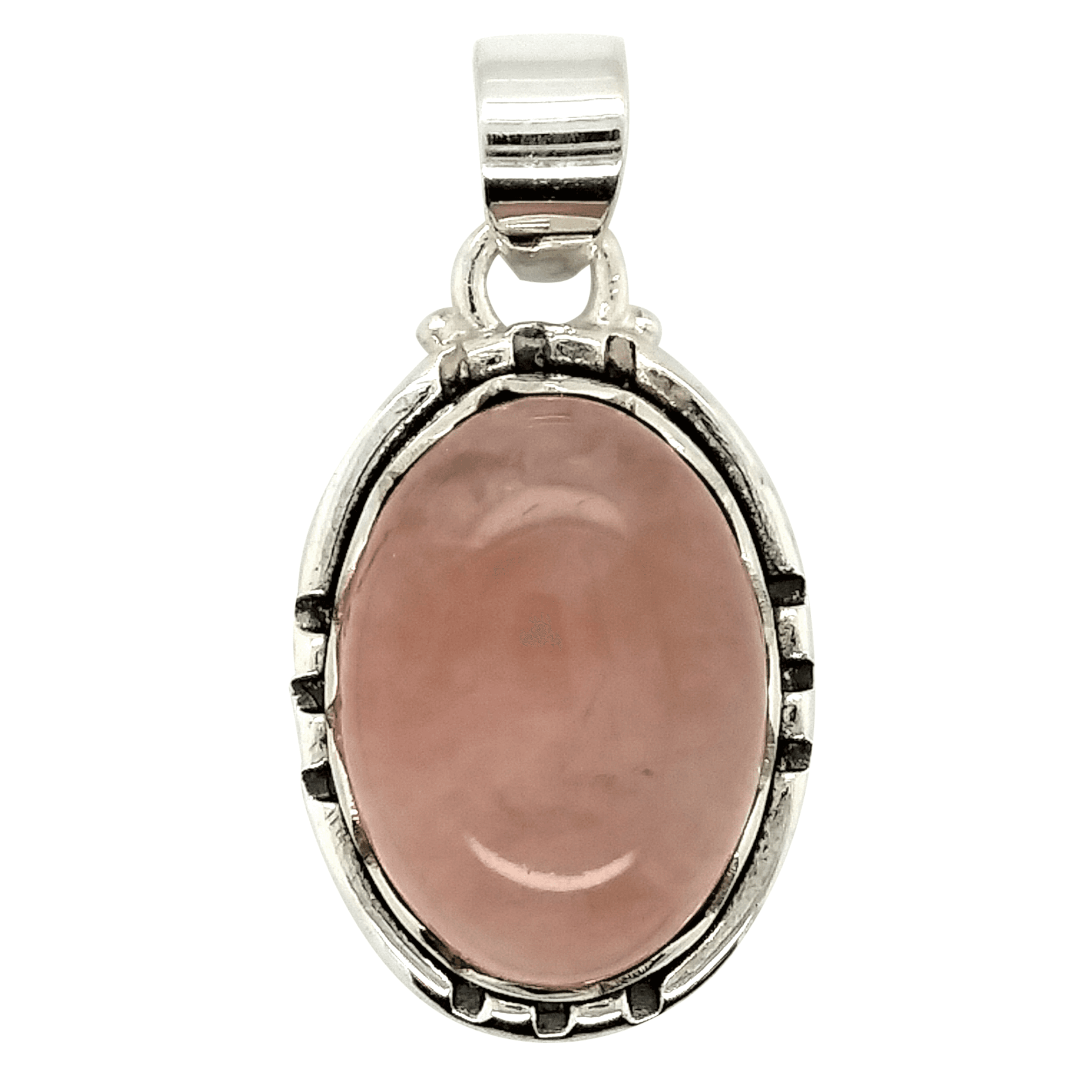 Sterling Silver Oval Rose Quartz Indian Gemstone Pendant image
